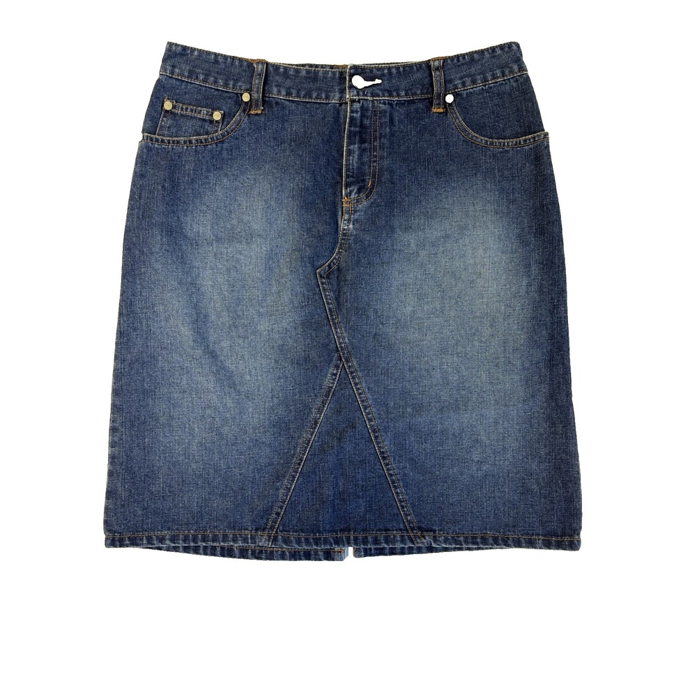 Vintage No Boundaries Y2K Denim Midi Skirt 9 Medium Wash Faded Front Panel